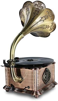 Phonograph Плочата Безжичен Звучник, со Помошен, FM Радио, USB Порта за Флеш Диск, Алуминиум Gramophone Гроздобер Ретро
