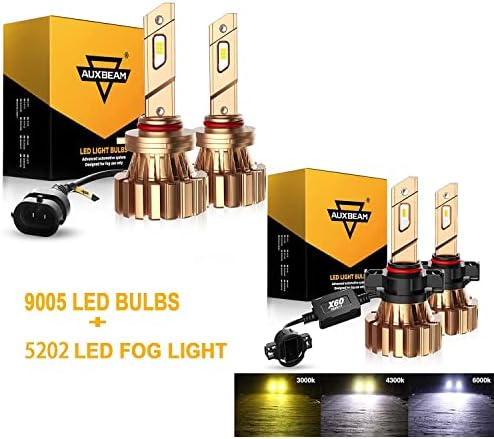 Auxbeam 9005 HB3 Led Светилки Пакет X60 Серија Пакет со 5202 5201 Led Магла Светилки НУ-X60 Серија-Три Бои Switchback LED