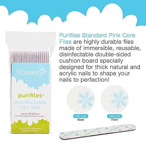 Flowery Purifiles Стандард Розова Core Disinfectable Нокти Датотеки, 80/100 Ронки, 20 по пакет