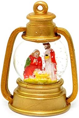 Shatchi Мали Божиќ Снег Светот Мини Стакло Waterball со Среќен,Јосиф и Исус во Злато Фенер Божиќ Nativity Дома Декорација