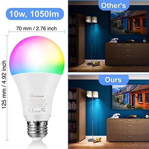 Smart LED Сијалица, Chihope 10W WiFi Музика Sync Боја Промена на Светилки Кои Работат со Алекса, Ехо, Google Дома, Siri,
