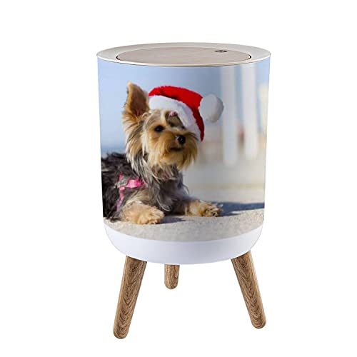 Мали корпата за Ѓубре со Капак Божиќ Јоркшир Terrier Кутре Круг Recycle Bin Притиснете Врвот Куче Доказ Wastebasket за