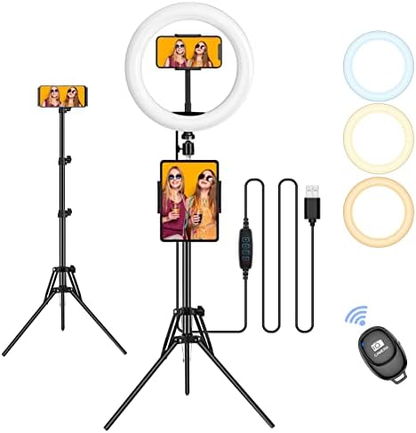 10 Selfie Прстен Светлина со 65 Tripod Стојат и Мобилен Телефон Носителот, Coquimbo Dimmable LED Круг Светла за TikTok,