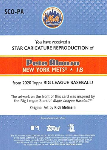2020 Topps Голема Лигата Ѕвезда Caricature Репродукции Бејзбол SC-ПА Пит Алонсо Њујорк Mets Службен MLB Трговски Картичка
