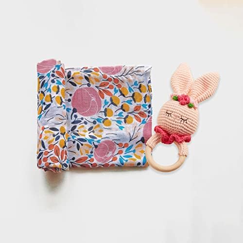 Цветни Розова Пролет бебе соба Оркестарот Бебе Подарок за Бремени Mommies - Појавување Муслин Swaddle Ќебе и Bunny Капчиња
