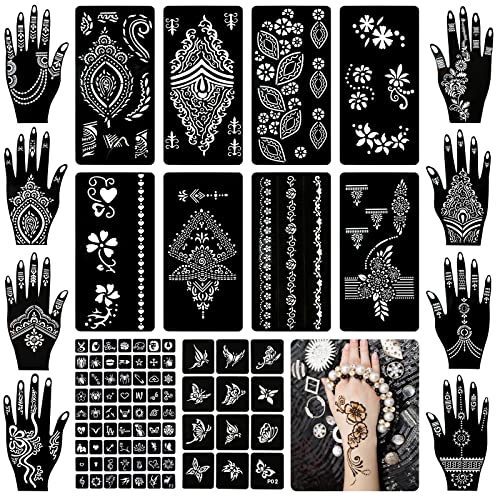 Koogel 18 Листови Хена Тетоважа Stencils, Нови 100 Дизајни Привремена Тетоважа Модели Сјајот Airbrush Тетоважа Stencils