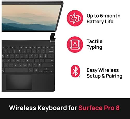 Brydge СП+ Безжична Тастатура со Прецизност Touchpad | Компатибилен со Microsoft Surface Pro 8 | Наменета за Површина (Црна)